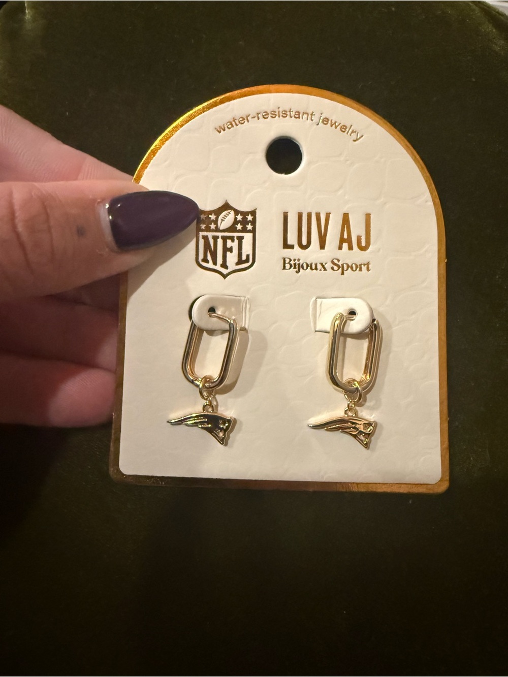Luv Aj Gold NFL Charm Huggie Earrings New England Patriots